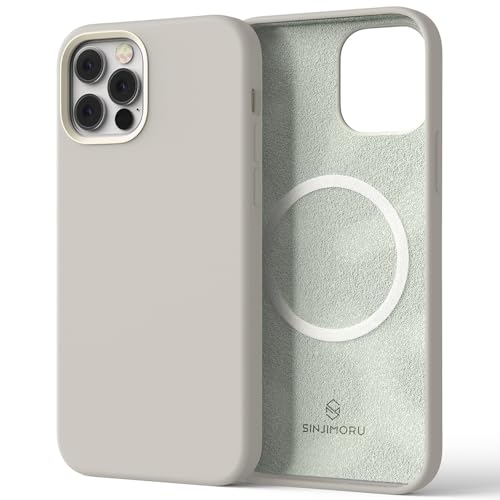 Sinjimoru 4-lagige iPhone 12 Pro Max Silikon Hülle für MagSafe, Magnet Handyhülle als iPhone Schutzhülle kompatibel mit MagSafe Zubehör für iPhone 12 & 13 Reihe. Silicone Case for MagSafe Light Grey von Sinjimoru