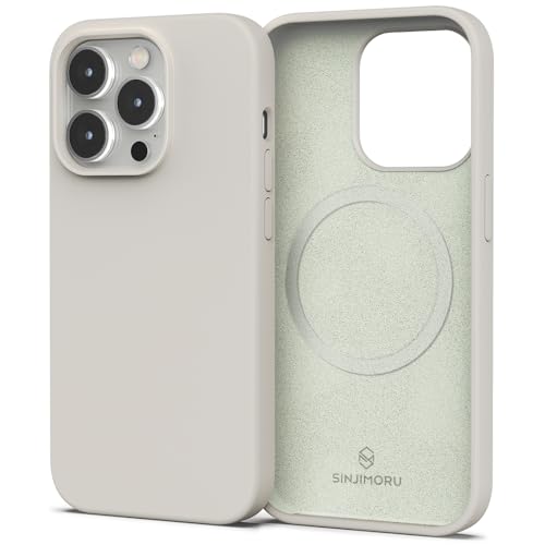 Sinjimoru 4-lagige iPhone 14 Plus Silikon Hülle für MagSafe, Magnet Handyhülle als iPhone Schutzhülle kompatibel mit MagSafe Zubehör für iPhone 12 & 13 & 14 Reihe. Silicone Case for MagSafe Light Grey von Sinjimoru