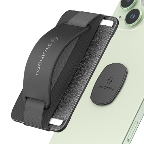Sinjimoru Handy Fingerhalter und Kreditkartenetui Wireless Charging kompatibel, Smartphone Fingerhalter mit Handygriff und Ständer Handy Halterung für iPhone & Android. Sinji Mount B-Grip Schwarz von Sinjimoru