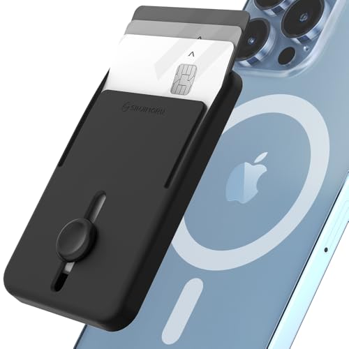 Sinjimoru Magnetischer Handy Kartenhalter für MagSafe mit Schiebefunktion, Magnetic Phone Card Holder kompatibel mit Smart iPhone MagSafe Wallet für iPhone 15 14 13 12 Reihe. M-Button Wallet von Sinjimoru