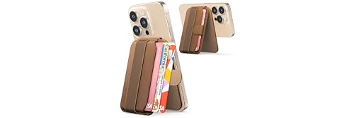 Sinjimoru Magnetischer Kartenhalter mit Auswurffunktion, Handybrieftasche für MagSafe mit Ständer, kompatibel mit iPhone 16 15 14 13 12 Serie. M-Pull Tab Stand Braun von Sinjimoru