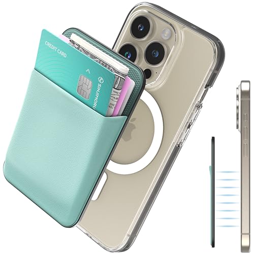 Sinjimoru Rutschfester Magnetischer Handy Kartenhalter für MagSafe, Kreditkartenetui Handy Wallet Magnetic Card Holder kompatibel mit iPhone 15 14 13 12 Reihe. M-Basic Light Blue von Sinjimoru
