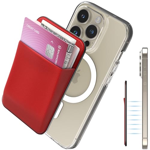 Sinjimoru Rutschfester Magnetischer Handy Kartenhalter für MagSafe, Kreditkartenetui Handy Wallet Magnetic Card Holder kompatibel mit iPhone 15 14 13 12 Reihe. M-Basic Red von Sinjimoru