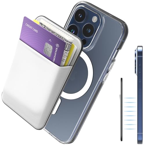 Sinjimoru Rutschfester Magnetischer Handy Kartenhalter für MagSafe, Kreditkartenetui Handy Wallet Magnetic Card Holder kompatibel mit iPhone 16 15 14 13 12 Reihe. M-Basic White von Sinjimoru