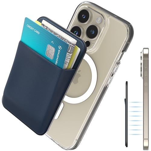 Sinjimoru Rutschfester Magnetischer Handy Kartenhalter für MagSafe, Kreditkartenetui Handy Wallet Magnetic Card Holder kompatibel mit iPhone 16 15 14 13 12 Reihe. M-Basic Navy von Sinjimoru