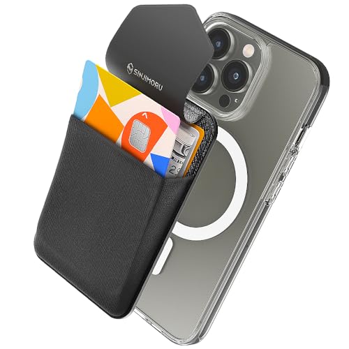 Sinjimoru Rutschfester Magnetischer Handy Kartenhalter kompatibel mit MagSafe Wallet, Kreditkarten Portemonnaie Handy Wallet mit Magnet Card Holder für iPhone 16 15 14 13 12 Reihe. M-Flap Schwarz von Sinjimoru