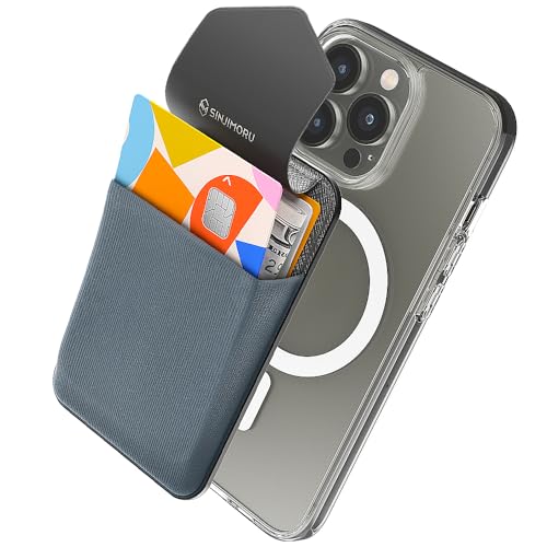 Sinjimoru Rutschfester Magnetischer Handy Kartenhalter kompatibel mit MagSafe Wallet, Kreditkarten Portemonnaie Handy Wallet mit Magnet Card Holder für iiPhone 16 15 14 13 12 Reihe. M-Flap Grau von Sinjimoru
