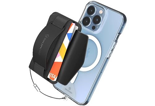 Sinjimoru Rutschfester Magnetischer Handy Kartenhalter mit Fingergriff, Kreditkartenetui kompatibel mit MagSafe Wallet Magnetic Card Holder Wallet für iPhone 16 15 14 13 12 Reihe. M-BGrip Schwarz von Sinjimoru