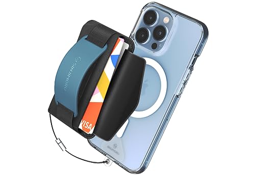 Sinjimoru Rutschfester Magnetischer Handy Kartenhalter mit Fingergriff, Kreditkartenetui kompatibel mit MagSafe Wallet Magnetic Card Holder Wallet für iPhone 15 14 13 12 Reihe. M-BGrip Blau von Sinjimoru