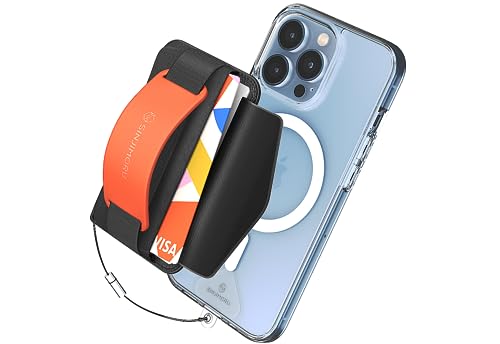 Sinjimoru Rutschfester Magnetischer Handy Kartenhalter mit Fingergriff, Kreditkartenetui kompatibel mit MagSafe Wallet Magnetic Card Holder Wallet für iPhone 16 15 14 13 12 Reihe. M-BGrip Clementine von Sinjimoru
