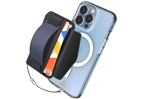 Sinjimoru Rutschfester Magnetischer Handy Kartenhalter mit Fingergriff, Kreditkartenetui kompatibel mit MagSafe Wallet Magnetic Card Holder Wallet für iPhone 15 14 13 12 Reihe. M-BGrip Marine Blau von Sinjimoru