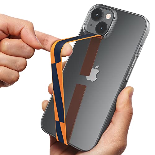 Sinjimoru Universal Silikon Handy Halter für Finger, Smartphone Fingerhalter im Neuen Design Ultra-Dünner Handy Griff Halter für Handyhülle. Sinji Loop Motive Graphics Checkerboard Orange von Sinjimoru