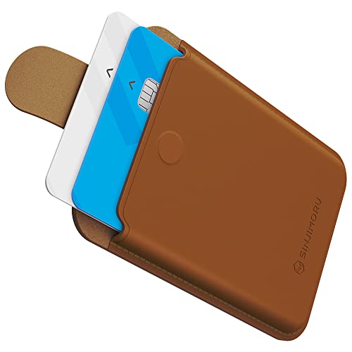 Sinjimoru Vegan PU Leder iPhone Wallet kompatibel mit MagSafe Wallet, Magnetischer Kartenhalter Handy mit Ziehlasche für Handyhülle iPhone 15 14 13 12 Reihe. M-Pull Tab Wallet Brown von Sinjimoru