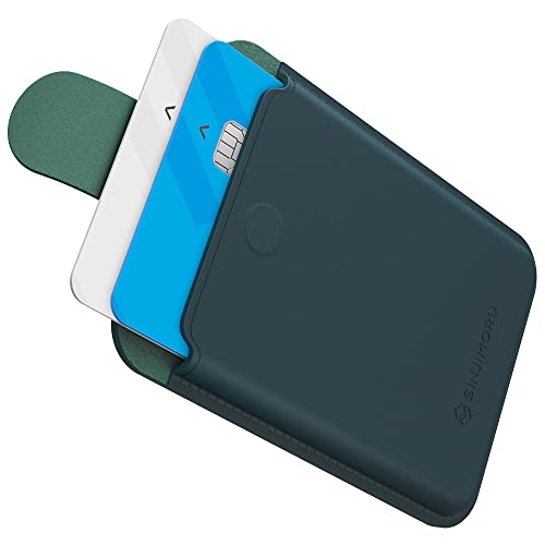 Sinjimoru Vegan PU Leder iPhone Wallet kompatibel mit MagSafe Wallet, Magnetischer Kartenhalter Handy mit Ziehlasche für Handyhülle iPhone 15 14 13 12 Reihe. M-Pull Tab Wallet Marine Blue von Sinjimoru
