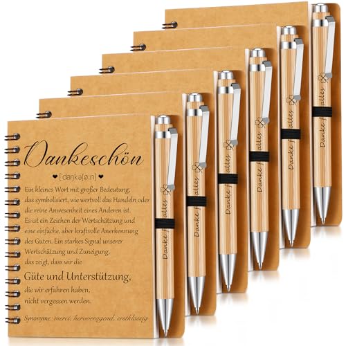 Sinmoe 6 Set Dankeschön Geschenk für Kollegen Lehrer Erzieherin Abschiedsgeschenk Inspirierend Mitarbeiter Spirale Notizblock Kugelschreiber aus Holz(Dankeschön) von Sinmoe