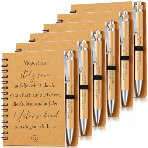 Sinmoe 6 Set Dankeschön Geschenk für Kollegen Lehrer Erzieherin Abschiedsgeschenk Inspirierend Mitarbeiter Spirale Notizblock Kugelschreiber aus Holz(Mögest du stolz Sein auf die Arbeit) von Sinmoe