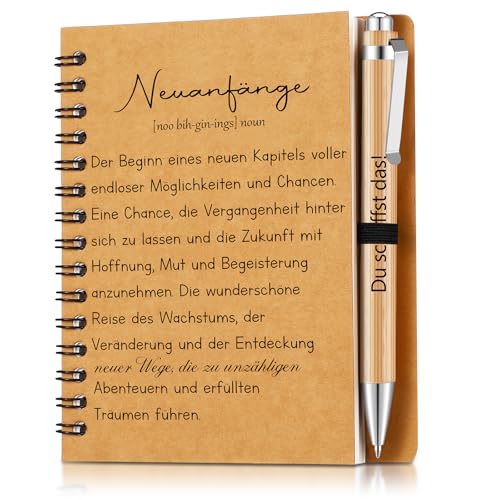 Sinmoe Dankeschön Geschenke für Kollegen Mitarbeiter Geschenke Motivierendes Inspirierendes Mini Notizbuch mit Holzkugelschreiber Spirale Linierter Notizblock Kugelschreiber(Neuanfang) von Sinmoe