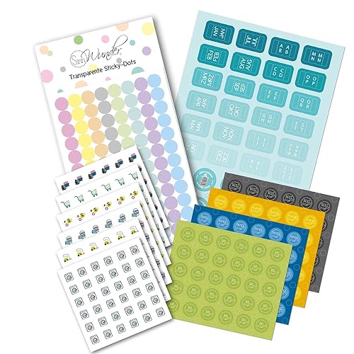 Großes SinnWunder® Planer-Sticker Set mit 754 Aufklebern für Monate, ABC, Haushalt, Mülltermine und transparente Sticky-Dots - Petrol von SinnWunder