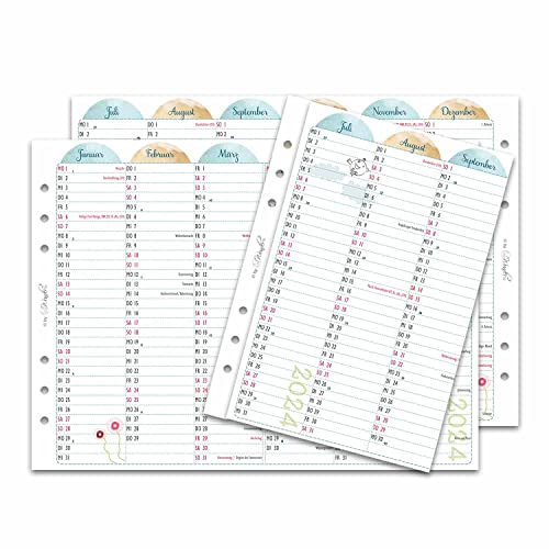 SinnWunder® 2024 Premium-Kalendereinlagen - Jahresplan - Leporello mit einem Halbjahr pro Seite - CosySinn - 2024 - Din A5 von SinnWunder