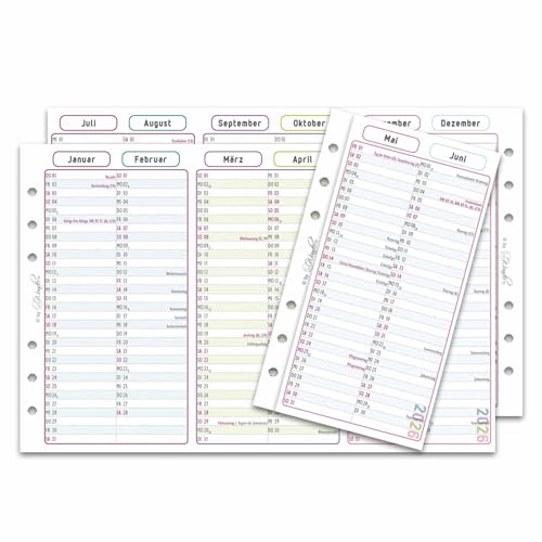 SinnWunder® 2026 Premium-Kalendereinlagen - Jahresplan - Leporello mit einem Halbjahr pro Seite - Größe Personal von SinnWunder