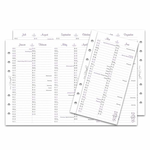 SinnWunder® 2026 Premium-Kalendereinlagen - Jahresplan - Leporello mit einem Halbjahr pro Seite - Größe Personal von SinnWunder