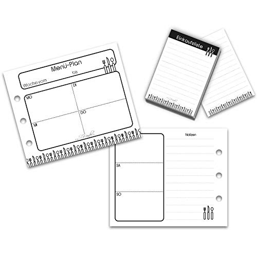 SinnWunder® 30 Blatt Premium Menü-Planer, Essens-Plan - Mit Einkaufs-Block, Einkaufs-Liste und Lieblingsgerichten - Für 6-Ring Organizer Größe Personal (9.6 x 8 cm) von SinnWunder