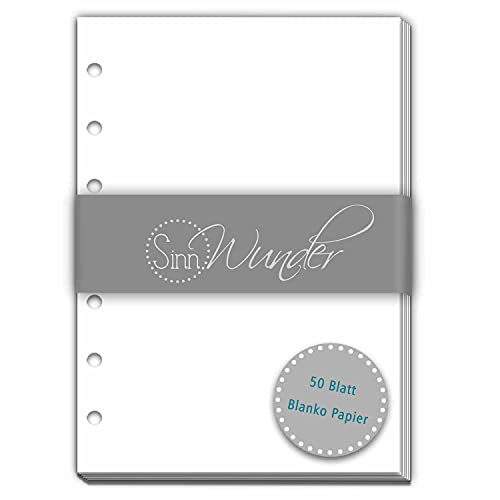 SinnWunder® 50 Blatt Din A6 (10.5 x 14.8 cm) Premium blanko Notiz-Papier - Für 6-Ringplaner von SinnWunder