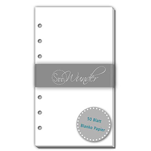 SinnWunder® 50 Blatt Personal (9,6 x 17,2 cm) Premium Notiz-Papier blanko - Für 6-Ringplaner von SinnWunder