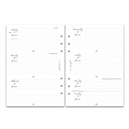 SinnWunder® Premium Kalendereinlagen 2024 - Wochen-Kalender mit 1 Woche auf 2 Seiten – Größe Din A5 – 6-fach-Lochung – VintageSinn von SinnWunder