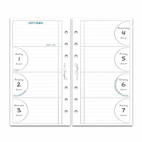 SinnWunder® Premium Kalendereinlagen 2024 - Wochen-Kalender mit 1 Woche auf 2 Seiten – Größe Personal – 6-fach-Lochung – PureSinn von SinnWunder