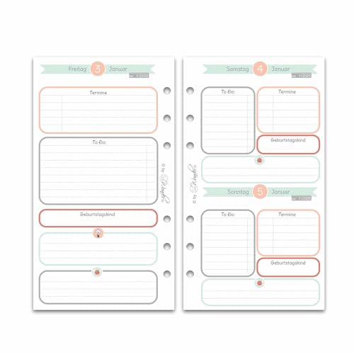 SinnWunder® Premium Kalendereinlagen 2025 - Tages-Kalender mit 1 Tag pro Seite – Größe Personal – 6-fach-Lochung – HappySinn von SinnWunder