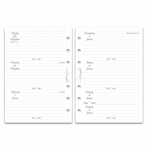 SinnWunder® Premium Kalendereinlagen 2025 - Wochen-Kalender mit 1 Woche auf 2 Seiten – Größe Din A6 – 6-fach-Lochung – 3 Designs zur Auswahl von SinnWunder