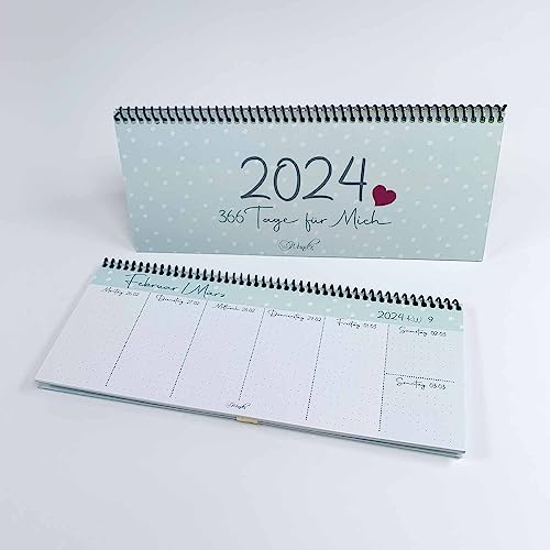 SinnWunder® Premium Tischkalender/Wochenkalender 2024-1 Seite pro Woche - Größe 12 x 29,5 cm - Für Zuhause und das Büro von SinnWunder