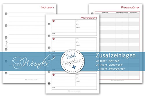 SinnWunder Set Notizen/Zusatzblätter zu Kalendarien Design BasicSinn Format Pocket von SinnWunder
