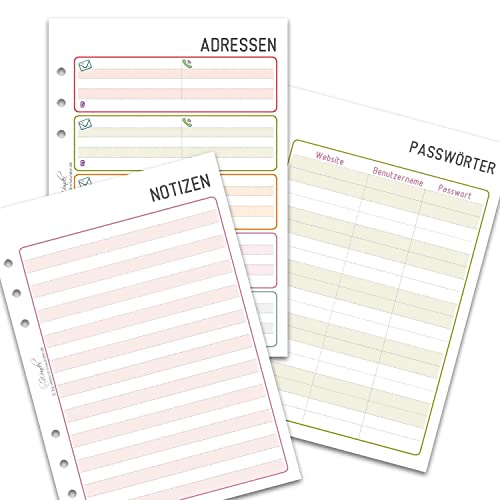 SinnWunder Set mit Notizen, Adress- und Passwortlisten für Ringplaner Design LuckySinn Format DIN A5 von SinnWunder