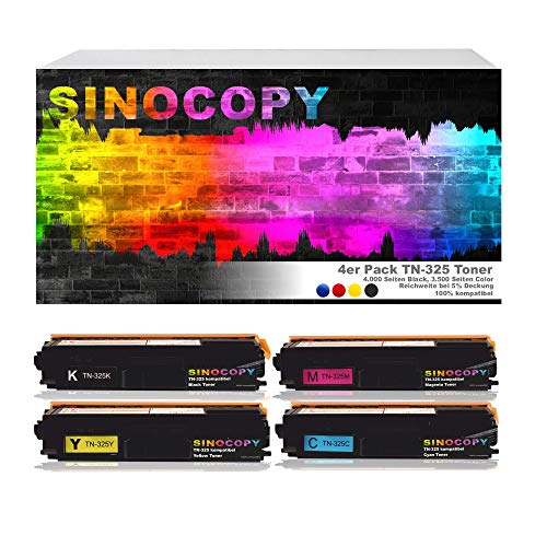 SinoCopy 4 Toner ersetzt Brother TN-325 für Brother DCP-9055CDN, DCP-9270, HL-4140, HL-4150, HL-4570, MFC-9460CDW, MFC-9970, MFC-9560 - Schwarz 4.000 Seiten, Color je 3.500 Seiten von SinoCopy