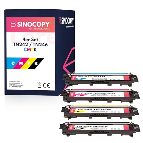 SinoCopy 4 XXL Toner für Brother TN-242 TN-246 HL-3142 3152 3172 CW CDW DCP9017CDW - Schwarz je 2.500 Seiten, Color je 2.200 Seiten TN 242 TN-242 TN 246 TN-246 von SinoCopy