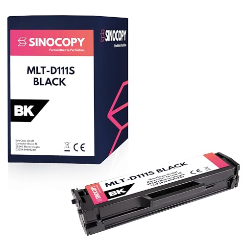 SinoCopy Black XXL Toner für ersetzt Samsung MLT-D111S, D111S, 111S, MLTD111S (XXL Inhalt!) für Samsung Xpress M2020, M2020W, M2022, M2022W, M2070 Drucker schwarz von SinoCopy