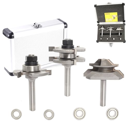 Sinoprotools 3 Stück Fräser Set, Oberfräser Set 8mm Schaft für Elektro Oberfräsen,Holz Fräser -45 Grad Lock Miter Router Bit&Nut- und Federfräser, mit 4 Lager für Holzschneider Werkzeug und DIY Sinoprotools 3 Stück Fräser Set, Oberfräser Set 8mm Schaft für Elektro Oberfräsen,Holz Fräser -45 Grad Lock Miter Router Bit&Nut- und Federfräser, mit 4 Lager für Holzschneider Werkzeug und DIY von Sinoprotools