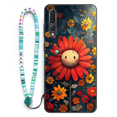 Sinyunron Hülle Kompatibel mit Huawei P20 Pro Handyhülle 2-in-1 Hybrid Set [Stoßfeste TPU Schutzhülle+Gemusterte Rückseite],Handy Schutzschale mit Buntes Schlüsselband,Sonnenblume von Sinyunron