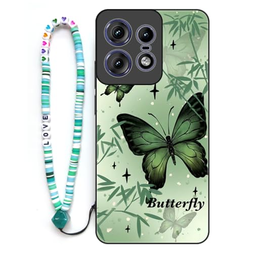 Sinyunron Hülle Kompatibel mit Motorola Edge 50 Pro Handyhülle 2-in-1 Hybrid Set [Stoßfeste TPU Schutzhülle+Gemusterte Rückseite],Handy Schutzschale mit Schlüsselband,Schmetterling-01 von Sinyunron