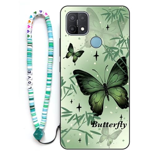 Sinyunron Hülle Kompatibel mit Oppo A15,Handyhülle 2-in-1 Hybrid Set [Stoßfeste TPU Schutzhülle+Gemusterte Rückseite],Handy Schutzschale mit Buntes Schlüsselband,Schmetterling-01 von Sinyunron