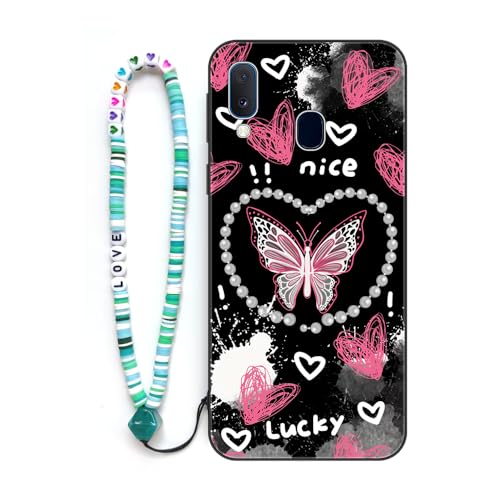 Sinyunron Hülle Kompatibel mit Samsung Galaxy A20e,Handyhülle 2-in-1 Hybrid Set [Stoßfeste TPU Schutzhülle+Gemusterte Rückseite],Handy Schutzschale mit Buntes Schlüsselband,Schmetterling-02 von Sinyunron