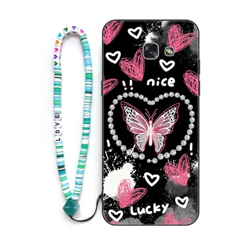 Sinyunron Hülle Kompatibel mit Samsung Galaxy A5 2017,Handyhülle 2-in-1 Hybrid Set [Stoßfeste TPU Schutzhülle+Gemusterte Rückseite],Handy Schutzschale mit Buntes Schlüsselband,Schmetterling-02 von Sinyunron