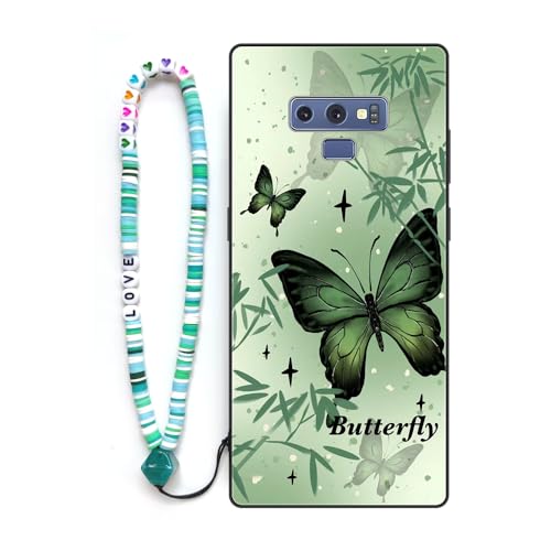 Sinyunron Hülle Kompatibel mit Samsung Galaxy Note 9,Handyhülle 2-in-1 Hybrid Set [Stoßfeste TPU Schutzhülle+Gemusterte Rückseite],Handy Schutzschale mit Buntes Schlüsselband,Schmetterling-01 von Sinyunron