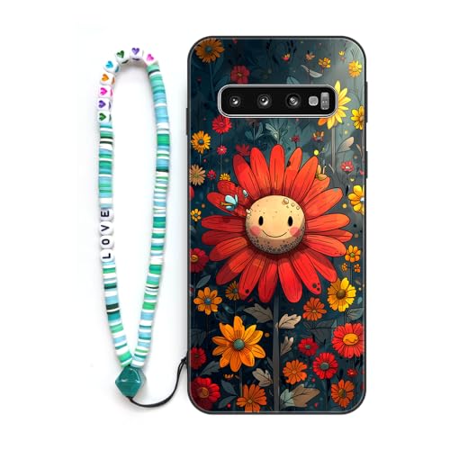 Sinyunron Hülle Kompatibel mit Samsung Galaxy S10 4G,Handyhülle 2-in-1 Hybrid Set [Stoßfeste TPU Schutzhülle+Gemusterte Rückseite],Handy Schutzschale mit Buntes Schlüsselband,Sonnenblume von Sinyunron