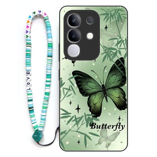 Sinyunron Hülle Kompatibel mit Vivo Y29 4G,Handyhülle 2-in-1 Hybrid Set [Stoßfeste TPU Schutzhülle+Gemusterte Rückseite],Handy Schutzschale mit Buntes Schlüsselband,Schmetterling-01 von Sinyunron