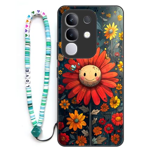 Sinyunron Hülle Kompatibel mit Vivo Y29 4G,Handyhülle 2-in-1 Hybrid Set [Stoßfeste TPU Schutzhülle+Gemusterte Rückseite],Handy Schutzschale mit Buntes Schlüsselband,Sonnenblume von Sinyunron