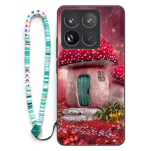 Sinyunron Hülle Kompatibel mit Xiaomi 15 Pro,Handyhülle 2-in-1 Hybrid Set [Stoßfeste TPU Schutzhülle+Gemusterte Rückseite],Handy Schutzschale mit Buntes Schlüsselband,Pilz Elfenhaus von Sinyunron