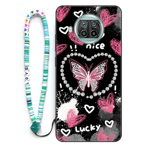 Sinyunron Hülle Kompatibel mit Xiaomi Mi 10T Lite 5G,Handyhülle 2-in-1 Hybrid Set [Stoßfeste TPU Schutzhülle+Gemusterte Rückseite],Handy Schutzschale mit Buntes Schlüsselband,Schmetterling-02 von Sinyunron